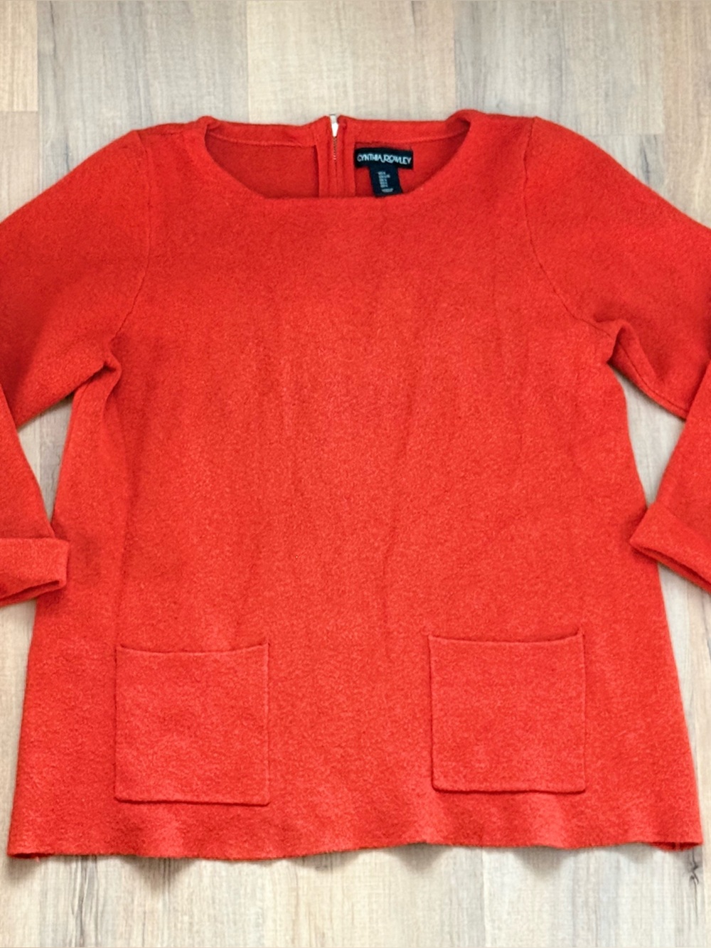 Cynthia Rowley Autumn Fall Orange Crewneck Front Pockets Women’s Sweater